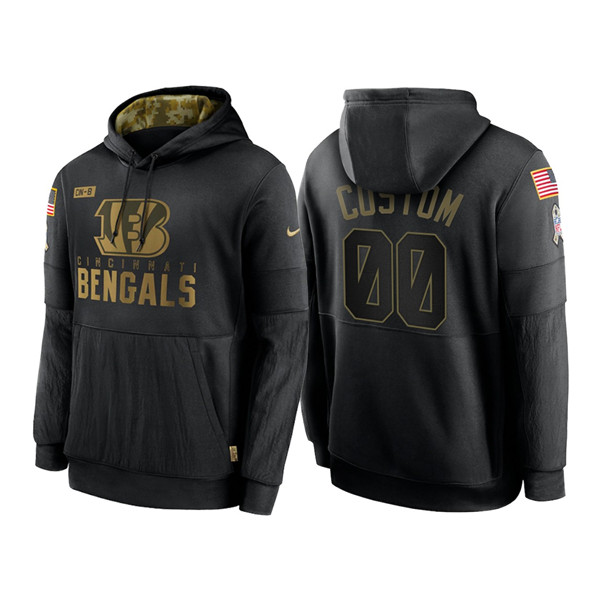 Men's Cincinnati Bengals ACTIVE PLAYER Custom 2020 Black Salute To Service Sideline Performance Pullover NFL Hoodie